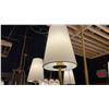 Image 3 : SHANNON 5 LIGHT CHANDELIER. RUBBED BRASS WHITE SHADE.