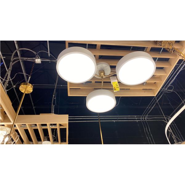 SAGO LED SEMI FLUSH MOUNT. WHITE AND BRUSHED BRASS. 40" ACROSS