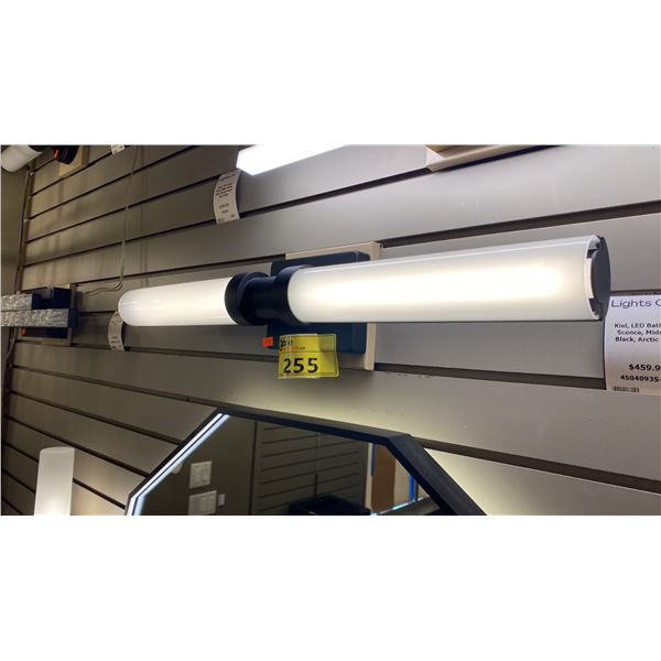 PAIR OF GENERATION LIGHTING, KIEL, LED BATH WALL SCONCE. MIDNIGHT BLACK, ARCTIC GLASS. RETAIL $1020.