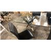 Image 5 : GLASS DINING TABLE WITH 4 CHAIRS. 79" X 39". GLASS TOP HAS SOME SCRATCHES