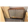Image 1 : SUNBURST STORAGE CABINET. WALNUT FINISH, BEAUTIFUL ACCENTS. 36"X16"X29"H