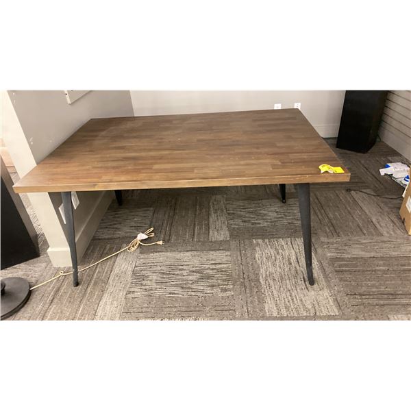 2 X SOLID WOOD TOP TABLES. 60"X39" HAS SOME SCRATCHES