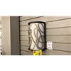Image 1 : PAIR OF SCRIBBLE SINGLE LIGHT WALL SCONCES. MATTE BLACK, ARTIFACT, TAUPE LINEN. ONE IN BOX. RETAIL