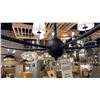 Image 2 : SHANNON 6 LIGHT CHANDELIER. MATTE BLACK, WHITE GLASS.