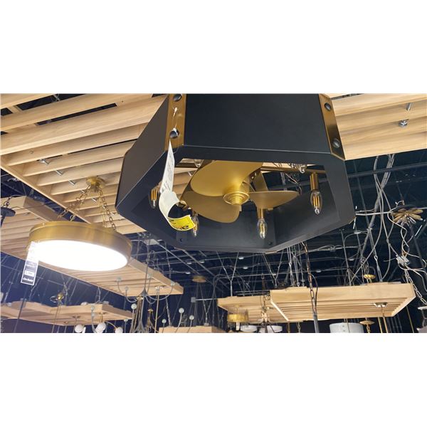 SHEFFIELD LED FAN. D'LIER MATTE BLACK WITH WARM BRASS ACCENTS. RETAIL $1730