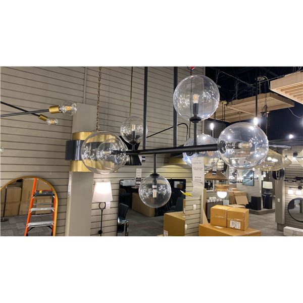 DELILAH 7 LIGHT CHANDELIER. BLACK WITH GLASS GLOBES.