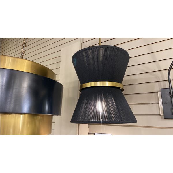 CECILIA 1 LIGHT PENDANT. BLACK ROPE AND PATINA BRASS