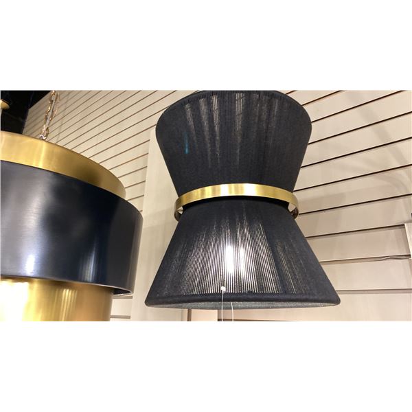 CECILIA 1 LIGHT PENDANT. BLACK ROPE AND PATINA BRASS