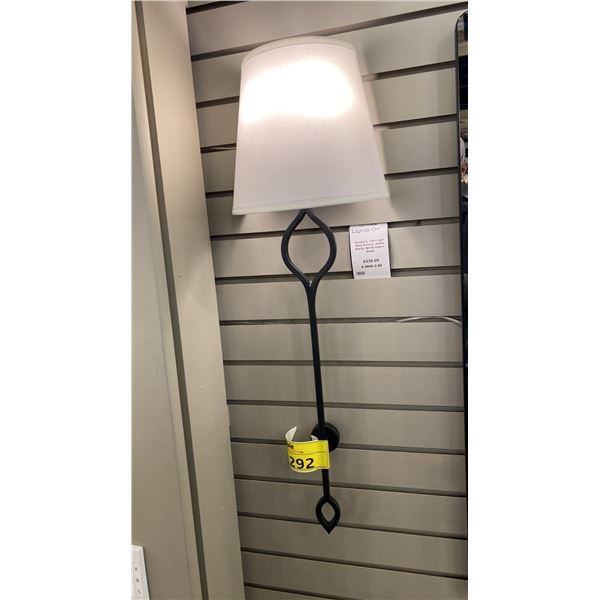 ROXBURY 2 LIGHT WALL SCONCE. MATTE BLACK, WHITE FABRIC