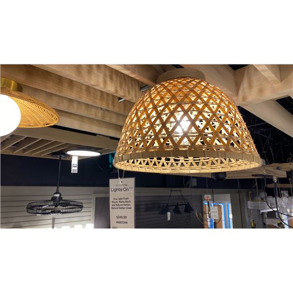 SINGLE LIGHT FLUSH MOUNT. NATURAL RATTAN. 13"D