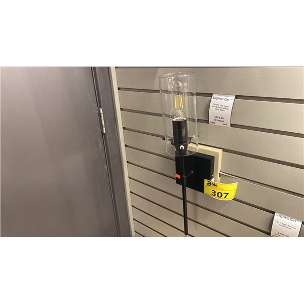 GROUP OF 4 LIVING DISTRICT ELSRETH SINGLE LIGHT WALL SCONCES. BLACK, CLEAR GLASS