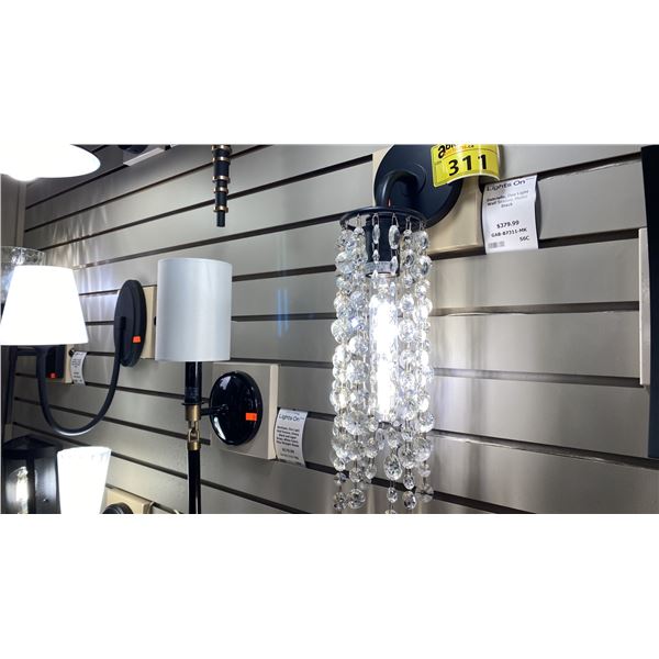 GROUP OF 4 CRYSTORAMA LIGHTING, GABRIELLE SINGLE LIGHT WALL SCONCE. MATTE BLACK AND CRYSTALS.