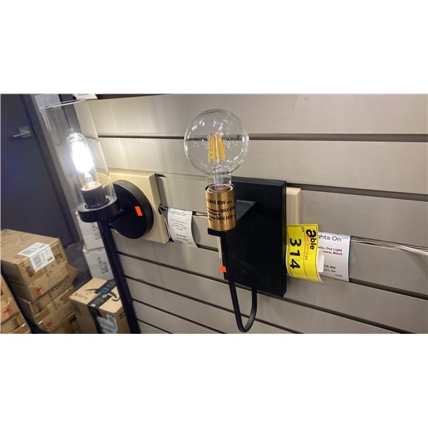 GROUP OF 5 DESIGNERS FOUNTAIN REVELLA SINGLE LIGHT WALL SCONCES. MODEL 94201, 2 ARE BLACK, 3
