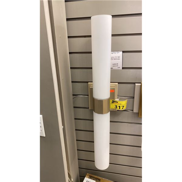 GROUP OF 3 CAPITAL LIGHTING, SUTTON 2 LIGHT WALL SCONCES. SOFT GOLD, WHITE GLASS. 29"L