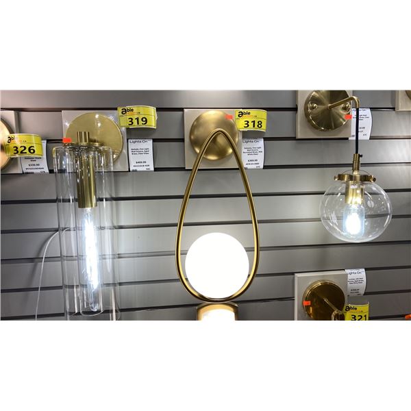 GROUP OF 3 GENERATION LIGHTING GALASSIA SINGLE LIGHT WALL SCONCES. BURNISHED BRASS, MILK WHITE