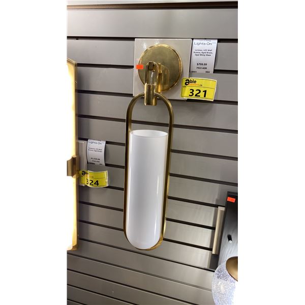 PAIR OF HUDSON VALLEY LORIMER LED WALL SCONCES. AGED BRASS, OPAL SHINY GLASS. 22"H