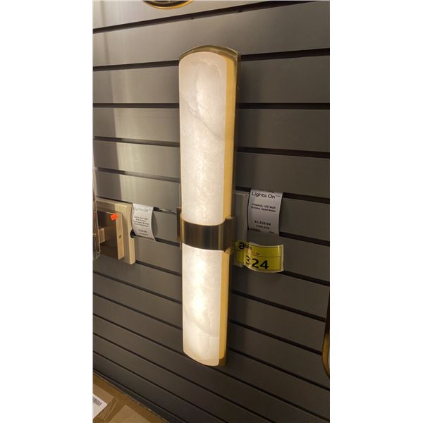 VALENCIA LED WALL SCONCE. AGED BRASS AND ALABASTER 26"H RETAIL $1530