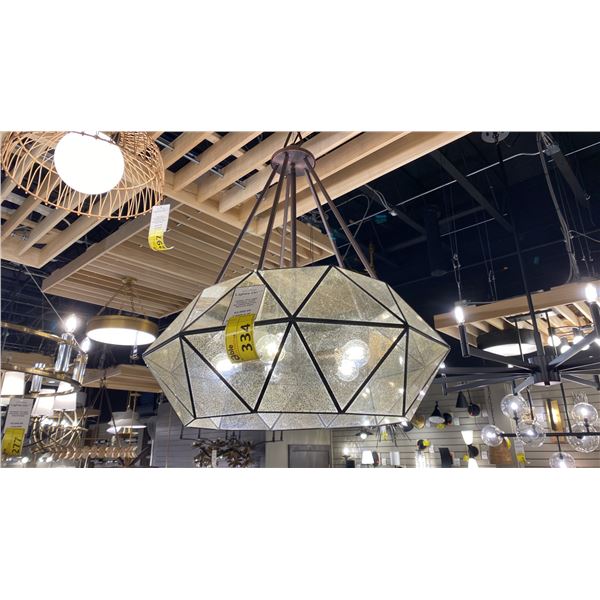TARTAN 5 LIGHT PENDANT LAMP. OILED BURNISHED BRONZE AND MERCURIED GLASS. RETAIL $2070 27"D