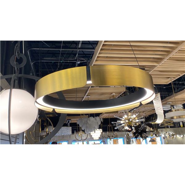 MODERNO LIGHTING LED PENDANT. AGED BRASS, MATTE BLACK. 25"D RETAIL $600
