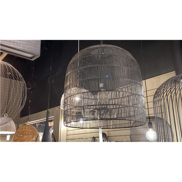 FESCO SINGLE LIGHT PENDANT. BLACK WOVEN METAL SHADE. 20"D RETAIL $930
