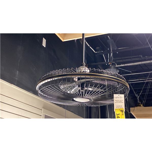 WETHERBY LED FAN D'LIRE CLASSIC BRONZE, WHITE GLASS. 26" RETAIL $1670