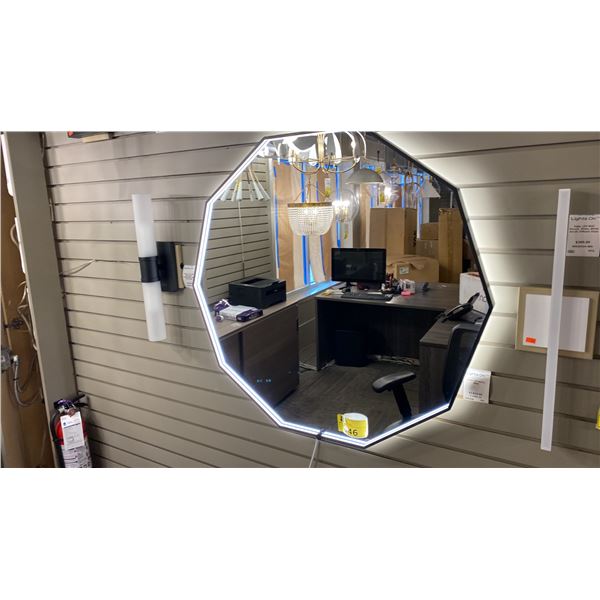 DECCA LED MIRROR. BLACK FRAME. 10 SIDED. 37"D RETAIL $2600