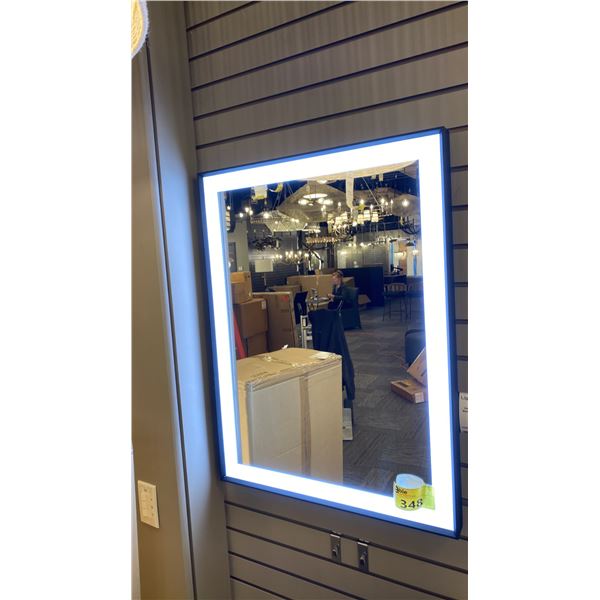 CHIC LED MIRROR. BLACK FRAME, CRYSTAL CLEAR GLASS. 24" X 32" RETAIL $960
