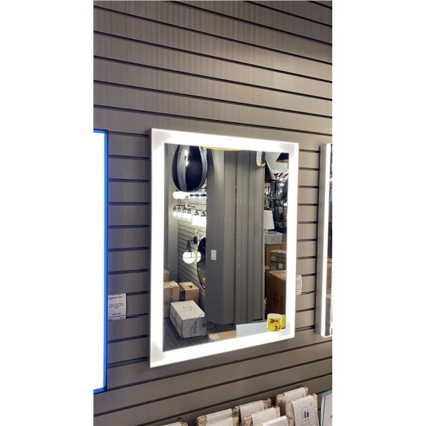 RYAME BACKLIT LED MIRROR. MATTE SILVER FRAME. 24" X 32" RETAIL $930