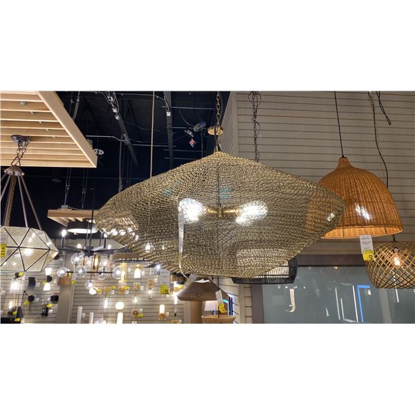 WARREN 4 LIGHT PENDANT. ANTIQUE BRASS CHAIN LINK. 34"D