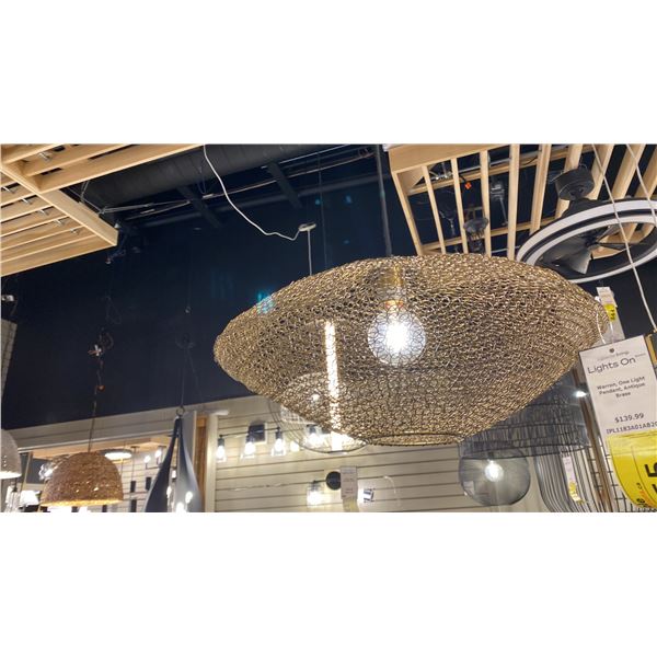 WARREN SINGLE LIGHT ANTIQUE BRASS CHAIN LINK PENDANT. 20"D