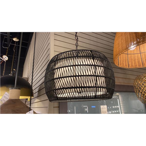 EVERLY 4 LIGHT PENDANT. MATTE BLACK, MODERN BLACK RATTAN. 19"D RETAIL $980