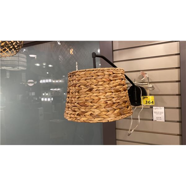 RYLEIGH WALL SCONCE. MATTE BLACK, WOVEN SWEETGRASS. RETAIL $320