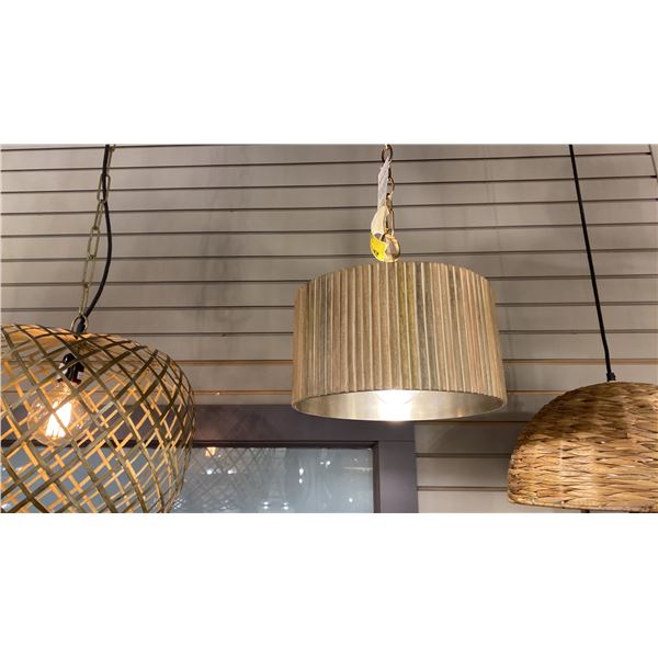 CAPITAL LIGHTING DONAVON SINGLE LIGHT PENDANT. WHITE WASHED WOOD AND MATTE BRASS. 13"D RETAIL $700