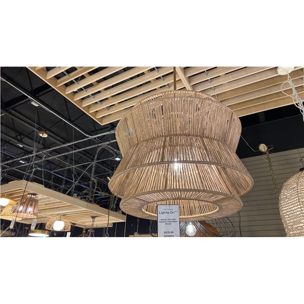 OPHIRA SINGLE LIGHT PENDANT. CHAMPAGNE BRONZE AND CORD. 23"D