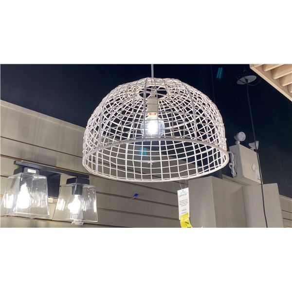 SINGLE LIGHT PENDANT. WHITE RATTAN WITH WHITE SOCKET. 17"D