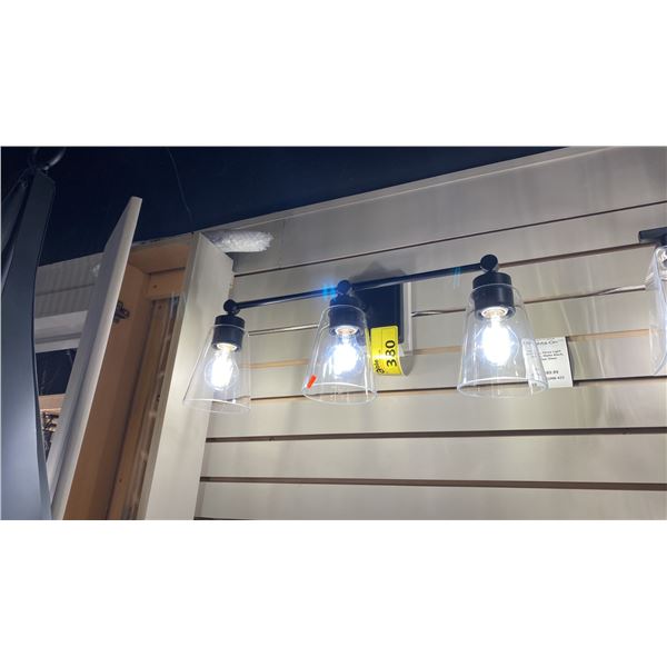 3 LIGHT AND 2 LIGHT VANITY LIGHTS. CAPITAL LIGHTING RORY. MATTE BLACK, CLEAR GLASS. RETAIL $800