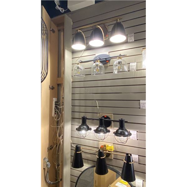 GROUP OF 4 X 3 LIGHT VANITY LIGHTS. RETAIL $1800