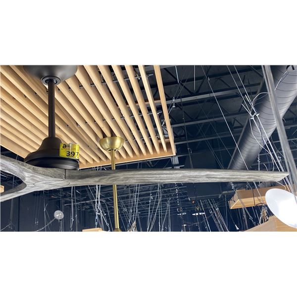84" MATTE GREIGE WEATHERED BLADES CEILING FAN. REMOTE.