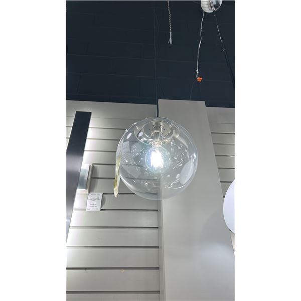630 SERIES 1 LIGHT MINI PENDANT. POLISHED NICKEL, CLEAR GLASS GLOBE. 11"