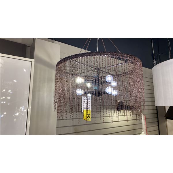 CLEO 8 LIGHT PENDANT. RUBBED BRONZE CHAIN. 24"D. RETAIL $1600