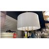 Image 1 : SECRET AGENT 5 LIGHT PENDANT CHANDELIER. PAINTED GOLD, WHITE LEATHER. 30"D. RETAIL $1860