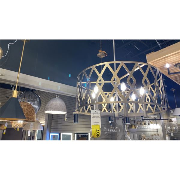 ALTON 6 LIGHT PENDANT. AGED METAL. 28"D. RETAIL $1060