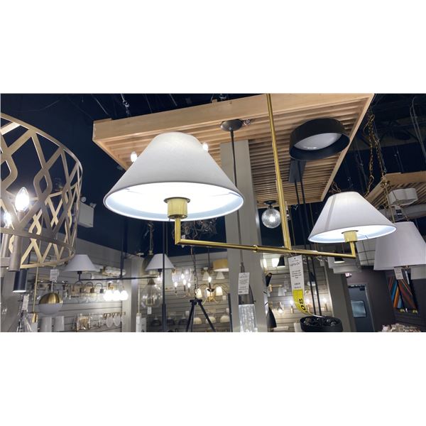 LEILA 2 LIGHT CHANDELIER. LUXE GOLD, WHITE LINEN. 42"L