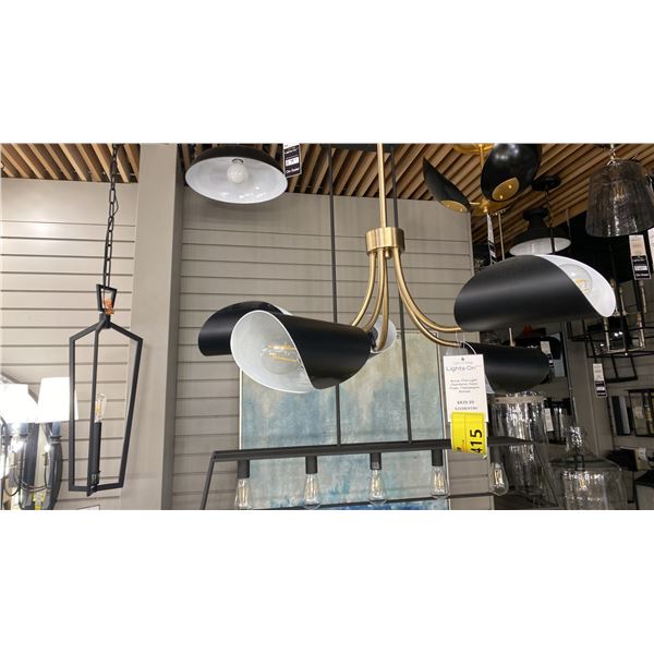 ARCUS 5 LIGHT CHANDELIER. CHAMPAGNE BRONZE, FLAT BLACK METAL. 28"D