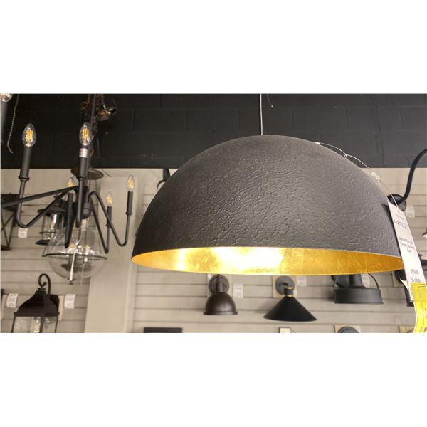 SIGMUND SINGLE LIGHT PENDANT. BLACKENED STEEL, GOLD LEAF INSIDE. 15" DIAMETER.