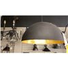 Image 1 : SIGMUND SINGLE LIGHT PENDANT. BLACKENED STEEL, GOLD LEAF INSIDE. 15" DIAMETER.