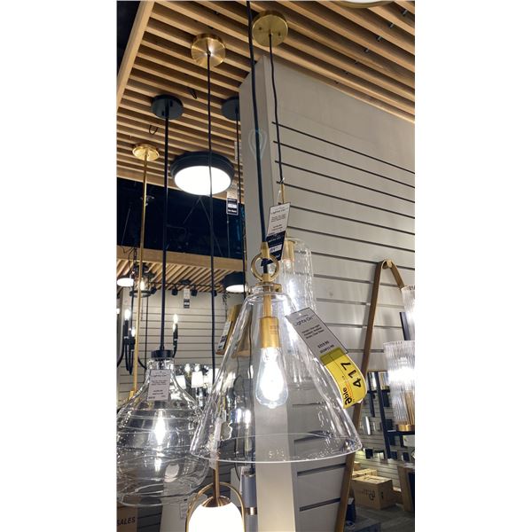 Z-LITE HARPER SINGLE LIGHT PENDANT. RUBBED BRASS, CLEAR GLASS