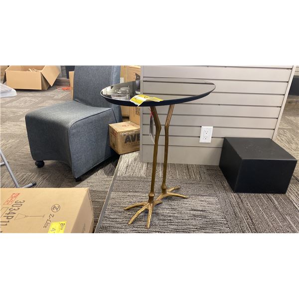 EMILIO ACCENT TABLE. ANTIQUE BRASS, BRONZE GLASS MIRROR TOP. RETAIL $1300
