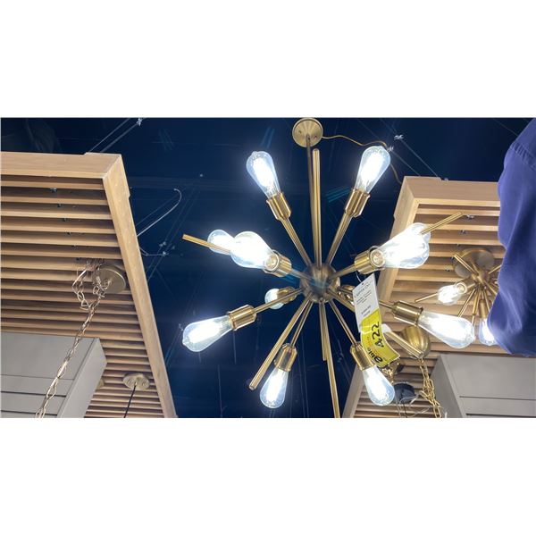 VAXCEL ESTELLE PENDANT LIGHT. 12 LIGHT, NATURAL BRASS. APPROX 28"D. RETAIL $590