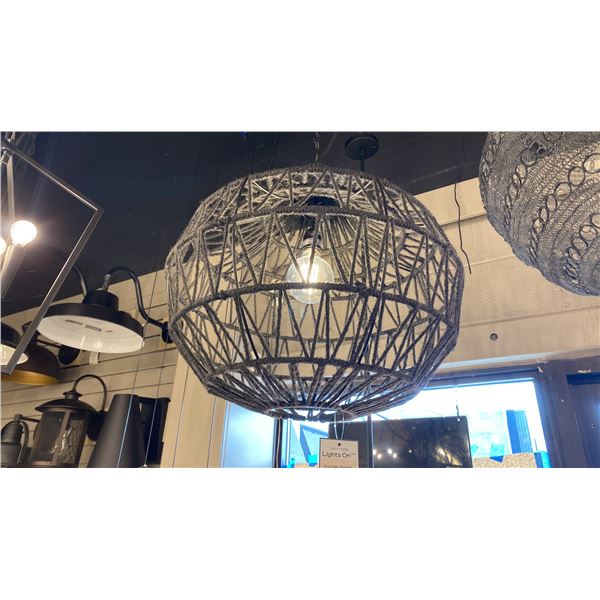 PAIR OF SINGLE LIGHT PENDANTS. BLACK, SISAL. 23"D 1 IN BOX